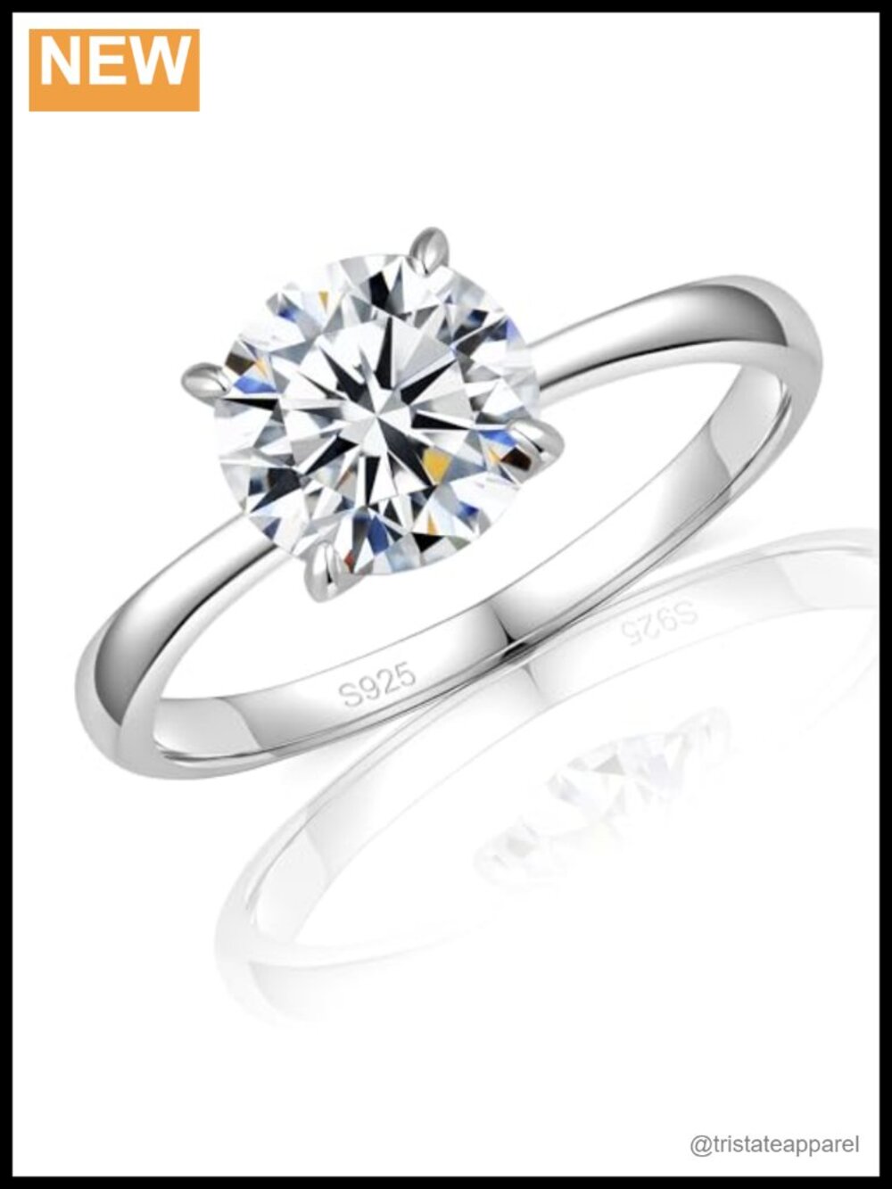 Round Moissanite Solitaire Engagement Ring Sterling Silver 18K Gold Plated